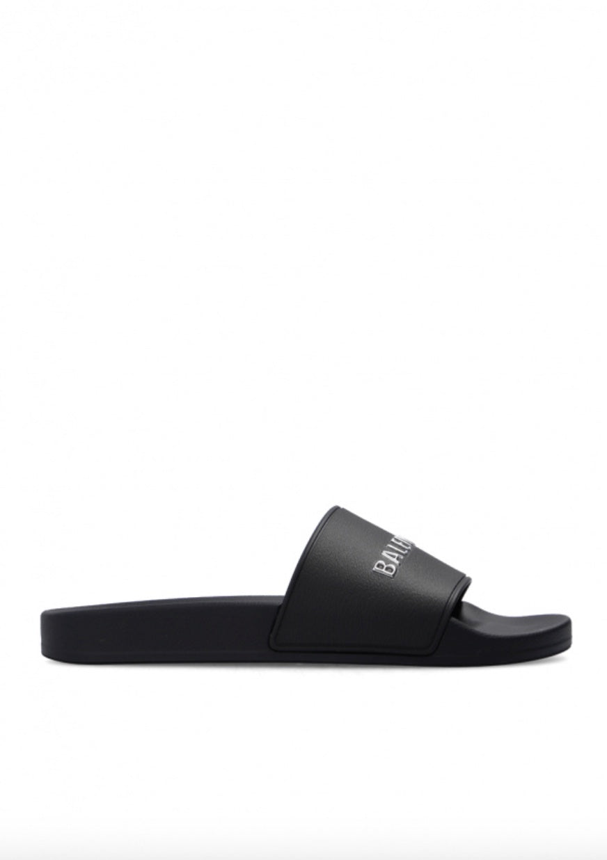 BALENCIAGA PRINTED LOGO RUBBER POOL SLIDES