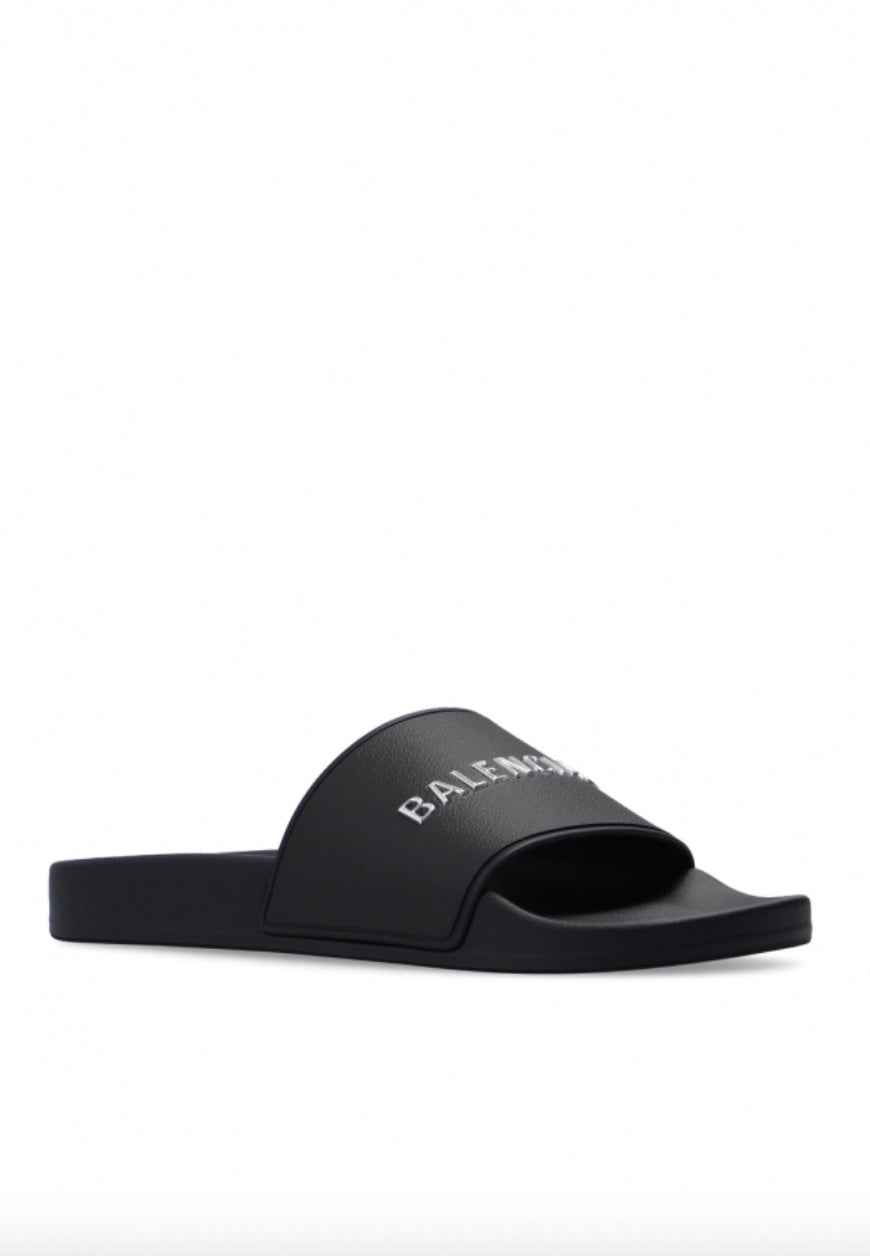 BALENCIAGA PRINTED LOGO RUBBER POOL SLIDES