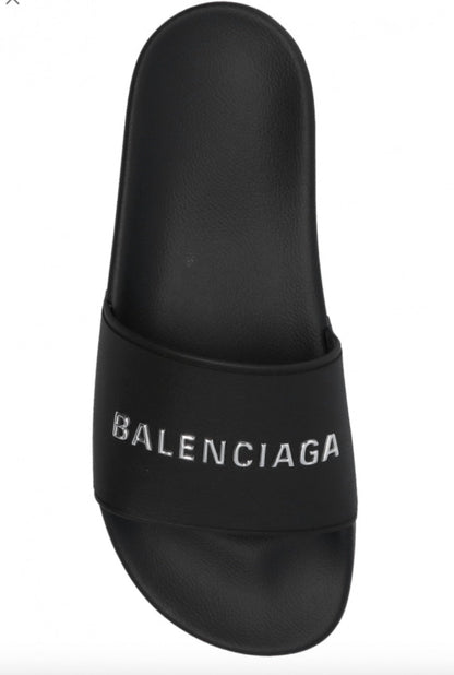 BALENCIAGA PRINTED LOGO RUBBER POOL SLIDES