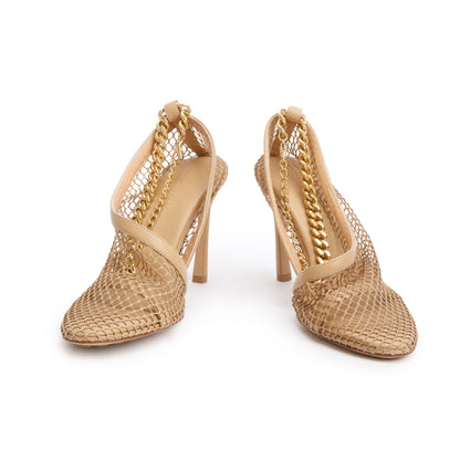 Bottega Veneta Beige Nappa Mesh Chunky Chain Link Pumps, Size 37.5