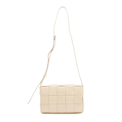 Bottega Veneta Beige Patent Leather Intrecciato Cassette Bag