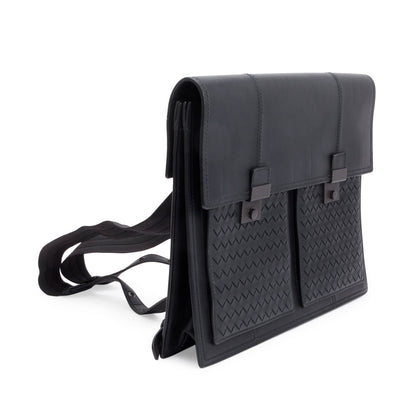 Bottega Veneta Black Intrecciato Leather Briefcase Backpack