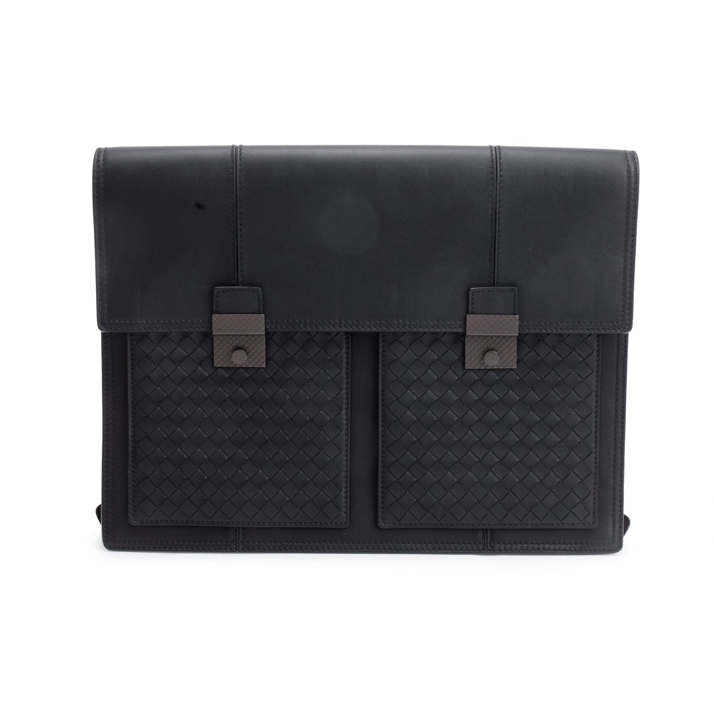 Bottega Veneta Black Intrecciato Leather Briefcase Backpack