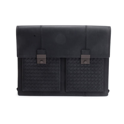 Bottega Veneta Black Intrecciato Leather Briefcase Backpack