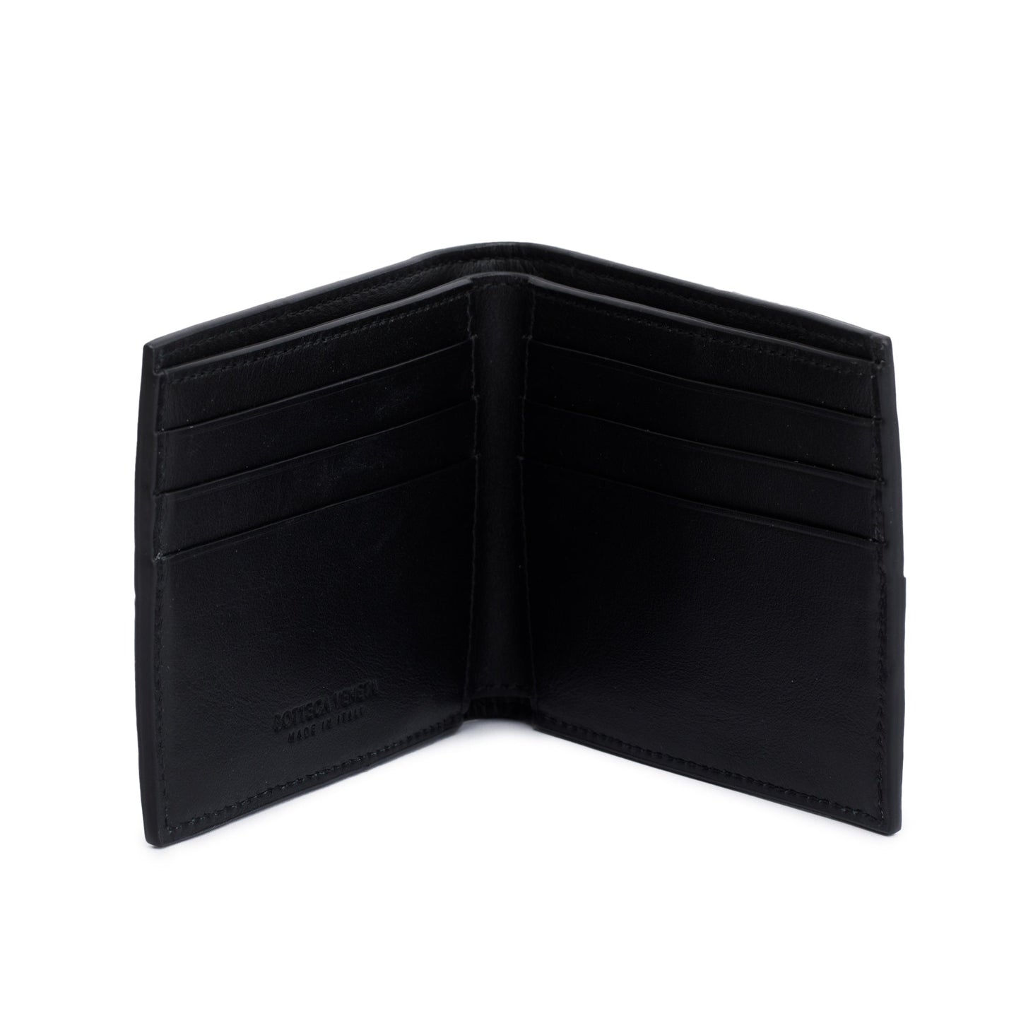 Bottega Veneta Black Intrecciato Leather Cassette Bi-Fold Wallet