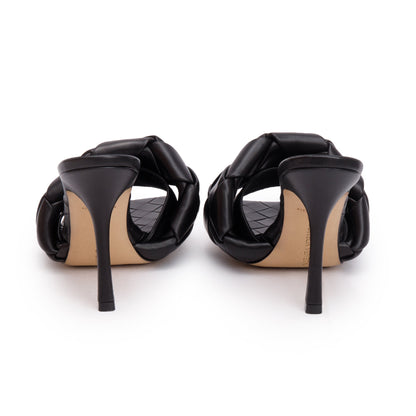 Bottega Veneta Black Lambskin Leather Padded Lido Mule Sandals, Size 38