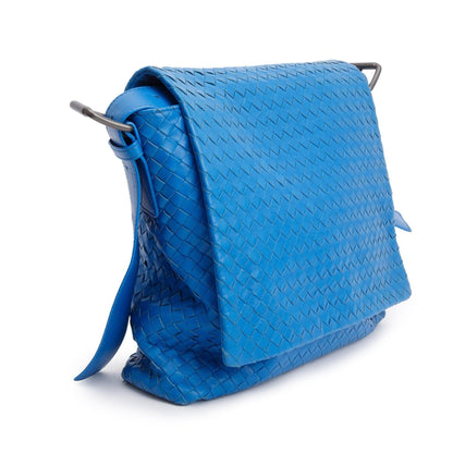 Bottega Veneta Blue Intrecciato Leather Large Cobble Messenger Bag