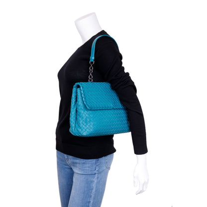 Bottega Veneta Blue Large Intrecciato Olimpia Bag