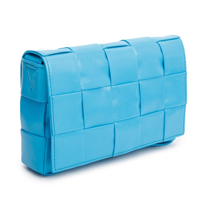 Bottega Veneta Blue Leather Intrecciato Small Cassette Bag