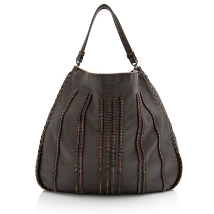 Luxury Bottega Veneta Cervo Leather Braided XL Hobo (SHF-23733)