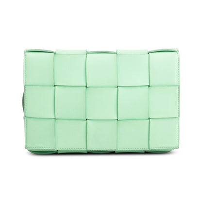 Bottega Veneta Green Leather Intrecciato Classic Cassette Bag
