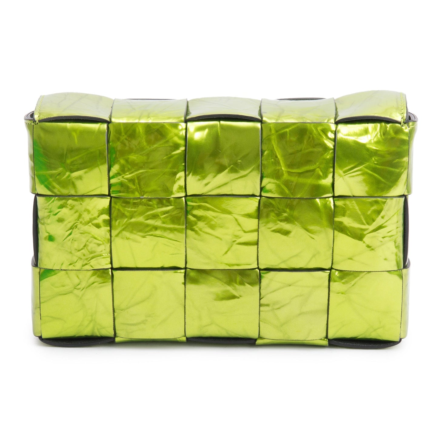 Bottega Veneta Green Metallic Crushed Calfskin Maxi Intrecciato Leather Cassette Bag