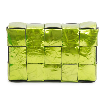 Bottega Veneta Green Metallic Crushed Calfskin Maxi Intrecciato Leather Cassette Bag