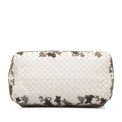 Luxury Bottega Veneta In Mist Intrecciato Flocked Velvet Bouquet Duffel Bag (SHG-4thL80)