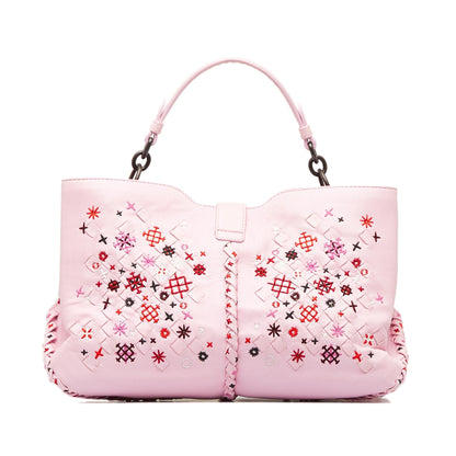 Luxury Bottega Veneta Intrecciato Napoli Meadow Flower Leather Satchel (SHG-1F8F3W)