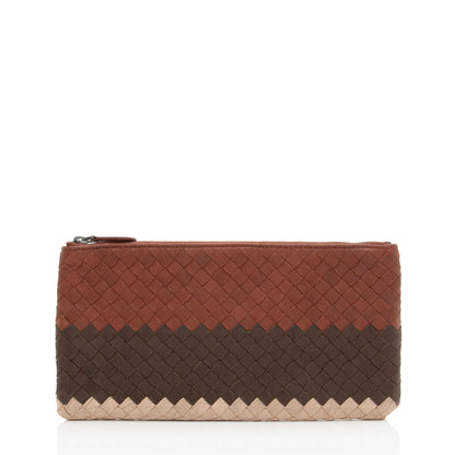 Luxury Bottega Veneta Intrecciato Nappa Tricolor Zip Pouch (SHF-y50aov)