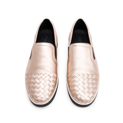 Bottega Veneta Metallic Pink Nappa Intrecciato Leather Slip On Sneakers, Size 39