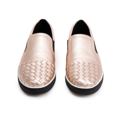 Bottega Veneta Metallic Pink Nappa Intrecciato Leather Slip On Sneakers, Size 39