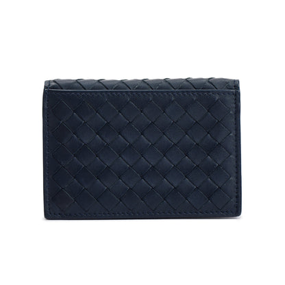 Bottega Veneta Navy Intrecciato Leather Flap Card Case