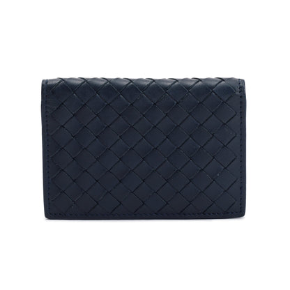 Bottega Veneta Navy Intrecciato Leather Flap Card Case
