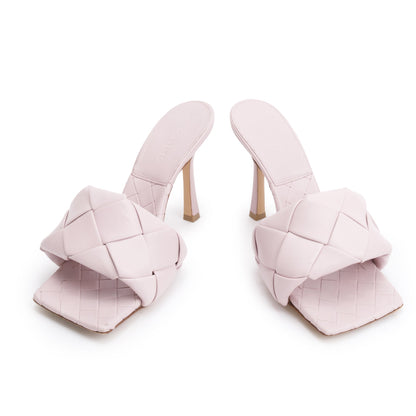 Bottega Veneta Pink Lambskin Leather Padded Sandals, Size 37.5