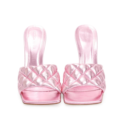 Bottega Veneta Pink Metallic Lambskin Leather Padded Sandals, Size 38