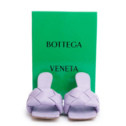 Bottega Veneta Purple Lambskin Leather Padded Lido Mule Sandals, Size 37.5