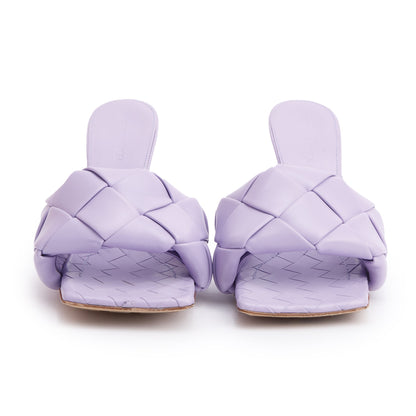 Bottega Veneta Purple Lambskin Leather Padded Lido Mule Sandals, Size 37.5