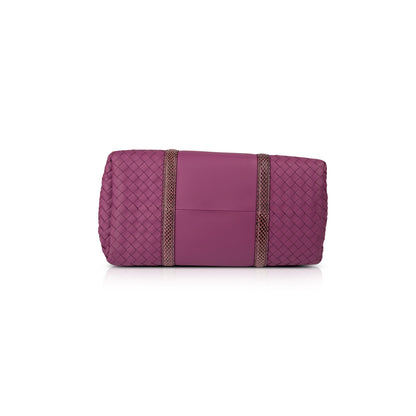 Bottega Veneta Snakeskin Trimmed Intrecciato Roma Bag