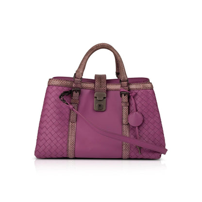 Bottega Veneta Snakeskin Trimmed Intrecciato Roma Bag
