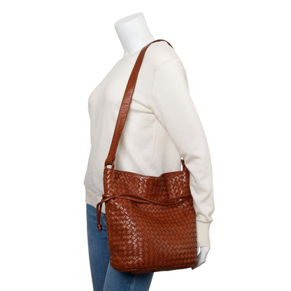 Bottega Veneta Vintage Brown Intrecciato Leather Drawstring Shoulder Bag