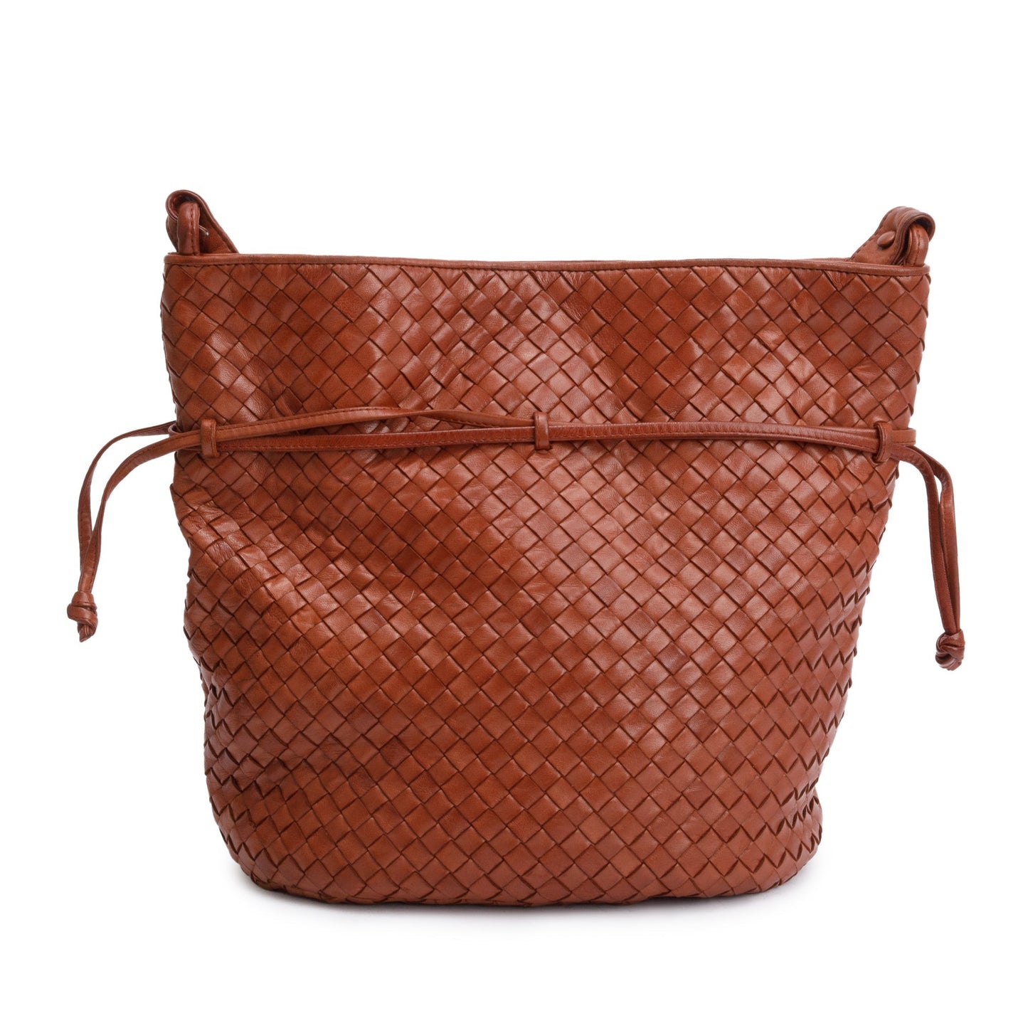 Bottega Veneta Vintage Brown Intrecciato Leather Drawstring Shoulder Bag
