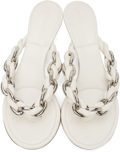 BOTTEGA VENETA WHITE CHAIN DOT MULE SANDALS