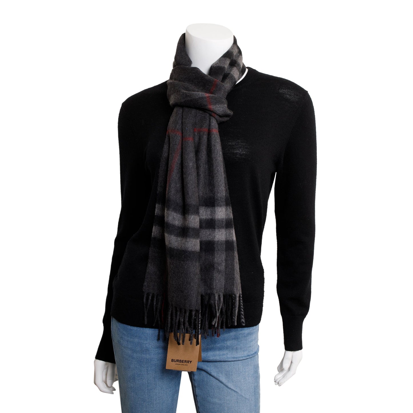 Burberry 2023 Black & Charcoal Giant Check Cashmere Scarf