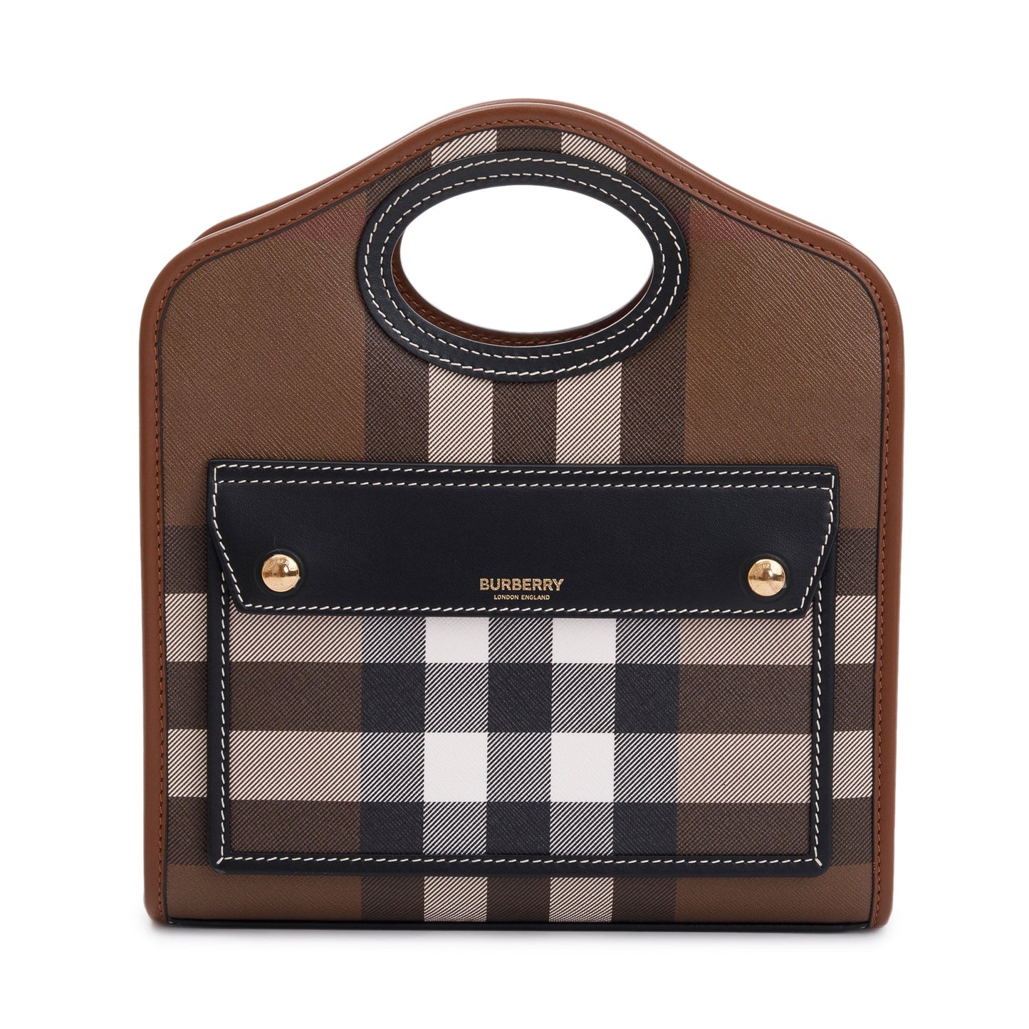 Burberry 2023 Brown Check Canvas and Black/Brown Leather Mini Pocket Bag