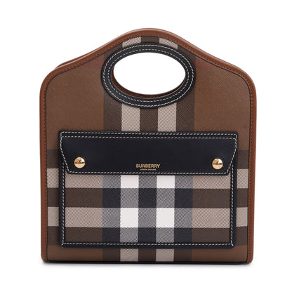 Burberry 2023 Brown Check Canvas and Black/Brown Leather Mini Pocket Bag