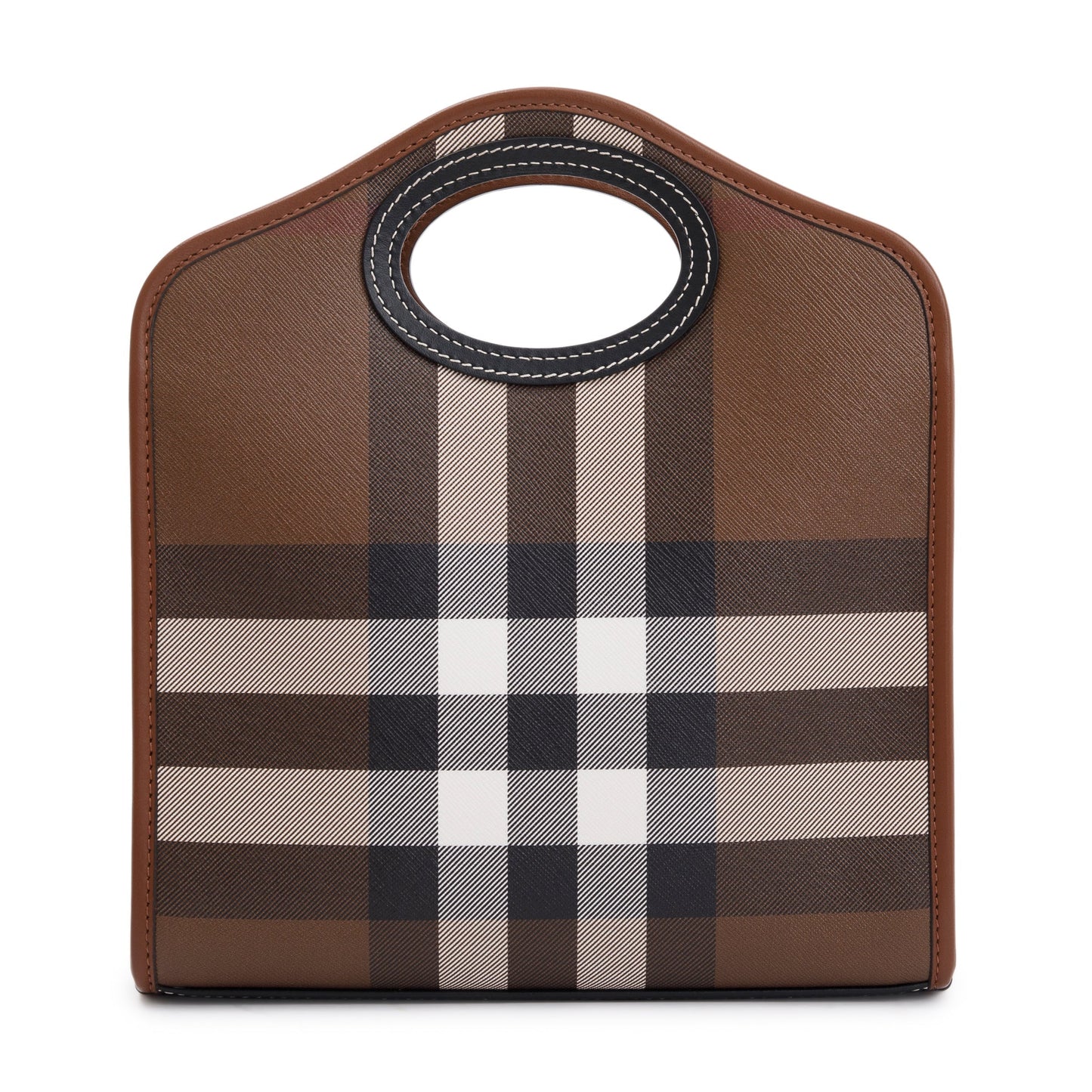 Burberry 2023 Brown Check Canvas and Black/Brown Leather Mini Pocket Bag