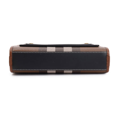 Burberry 2023 Brown Check Canvas and Black/Brown Leather Mini Pocket Bag