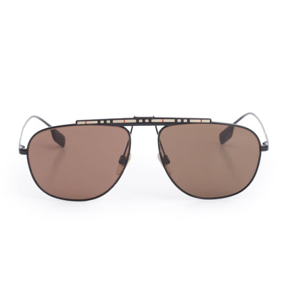 Burberry B 3121 Black & Check Metal Frame Aviator Sunglasses