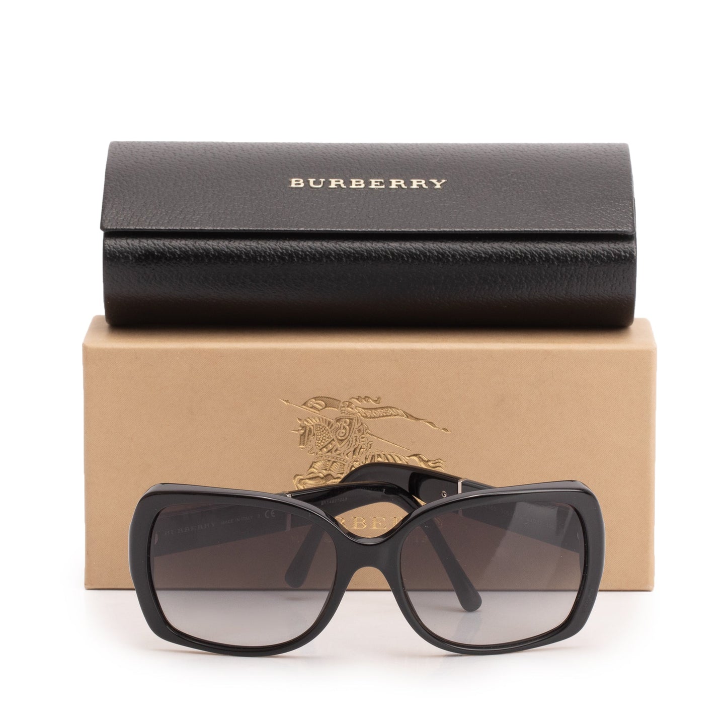 Burberry B 4160 Black Check Acetate Rectangular Sunglasses