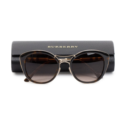 Burberry B 4251-Q Check & Havana Acetate Cat-Eye Sunglasses