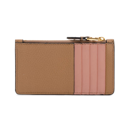 Burberry Beige Calfskin Leather Zip Card Case
