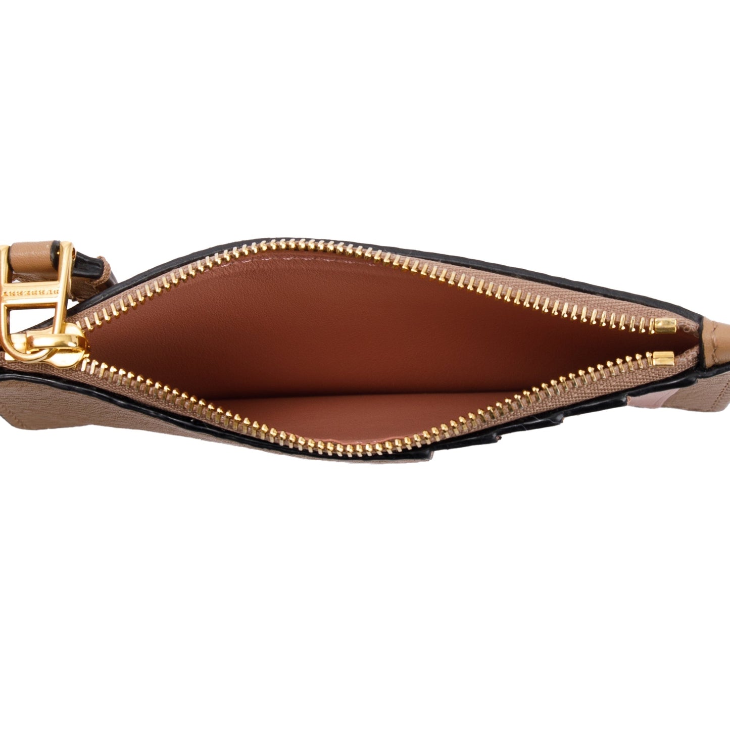 Burberry Beige Calfskin Leather Zip Card Case