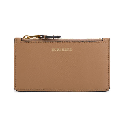 Burberry Beige Calfskin Leather Zip Card Case