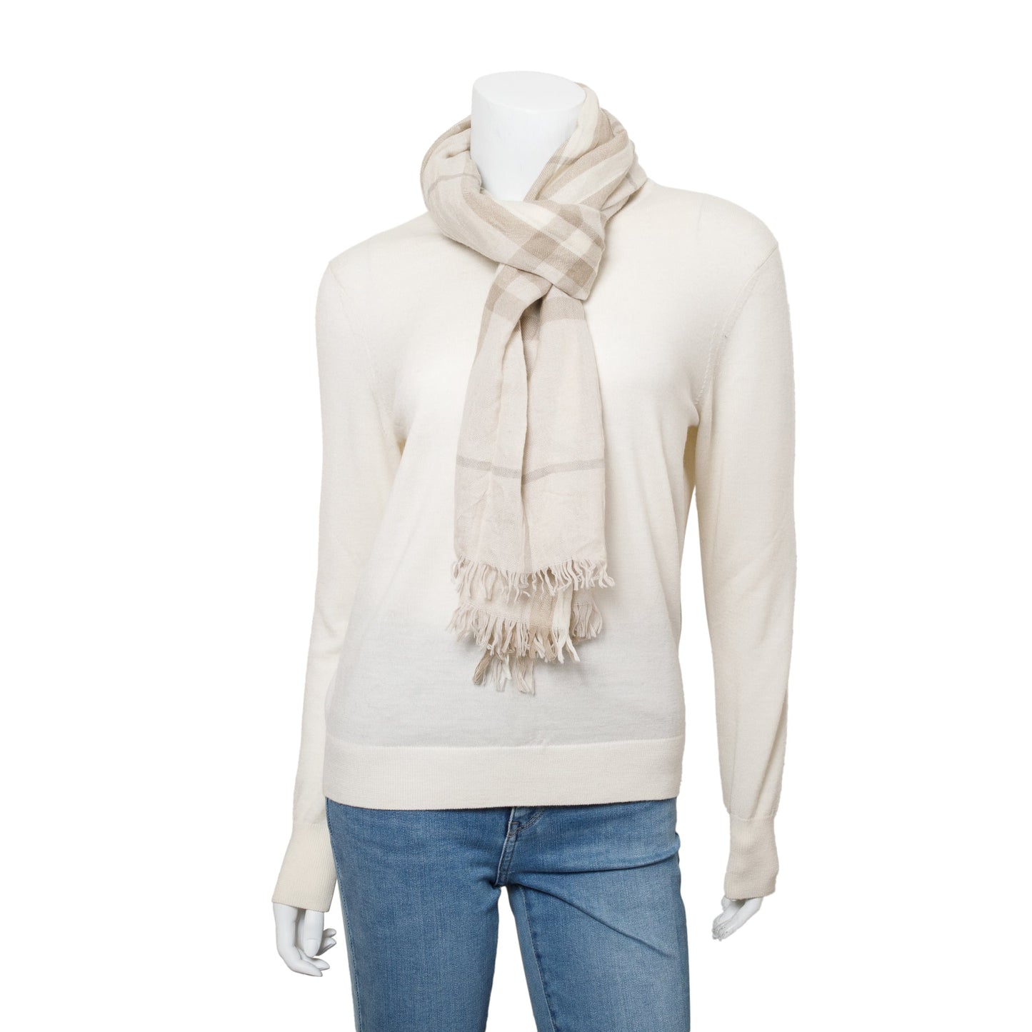 Burberry Beige Nova Check Silk Wool Scarf