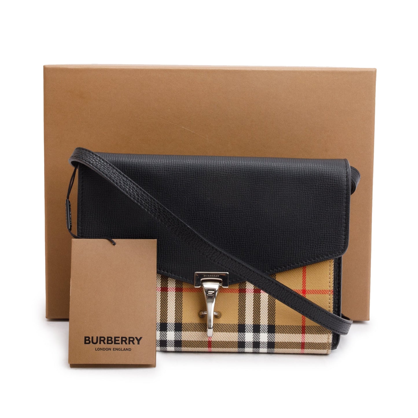 Burberry Black Calfskin House Check Macken Crossbody Bag