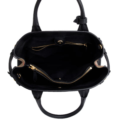 Burberry Black Calfskin Leather House Check Medium Banner Tote