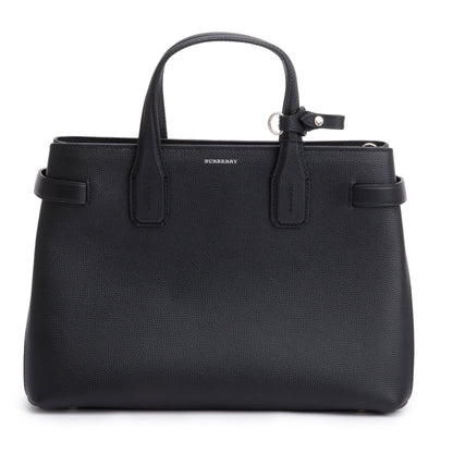 Burberry Black Calfskin Leather House Check Medium Banner Tote