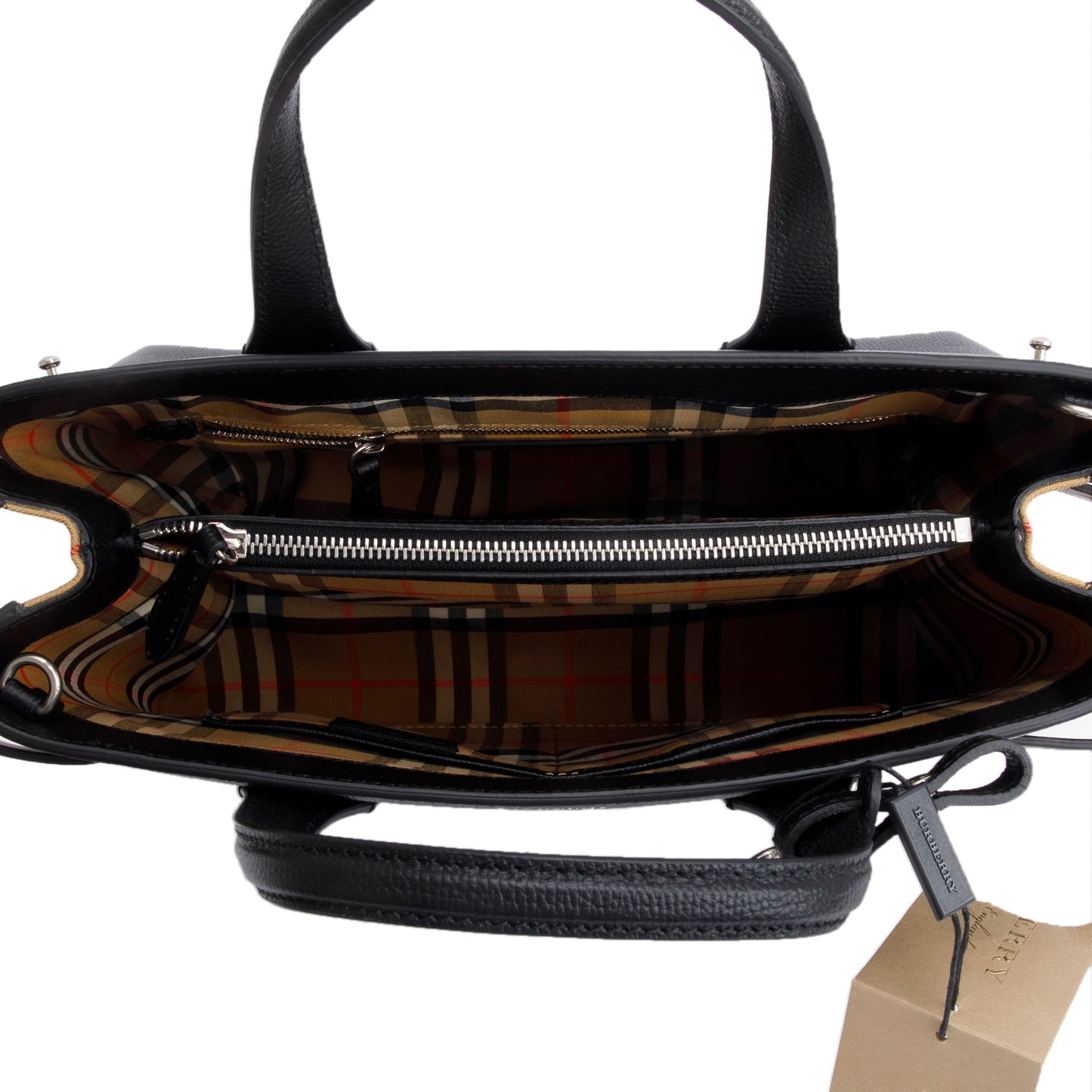 Burberry Black Calfskin Leather House Check Medium Banner Tote