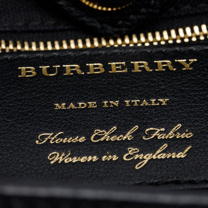 Burberry Black Calfskin Leather House Check Medium Banner Tote